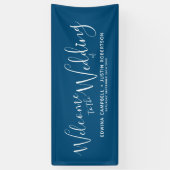 Banderoles Mariage blanc script texte bleu marine bienvenue (Vertical)