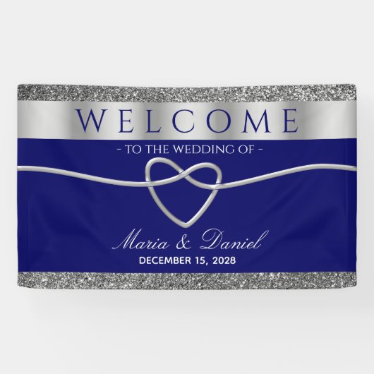 Banderoles Mariage bleu royal Bienvenue (Horizontal)