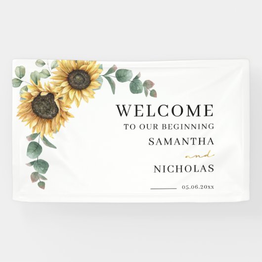Banderoles Mariage botanique de tournesol de verdure florale (Horizontal)