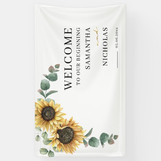 Banderoles Mariage botanique de tournesol de verdure florale (Vertical)