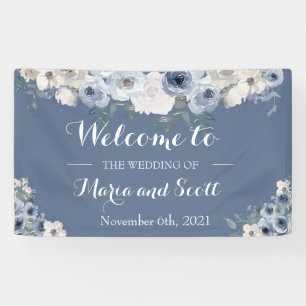 Banderoles Mariage Botanique Floral Bleu Et Gris Duché