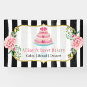 Banderoles Mariage Cake Designer or rose floral rayé (Horizontal)