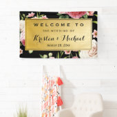 Banderoles Mariage Célébration Black Gold Vintage Floral (En situation)