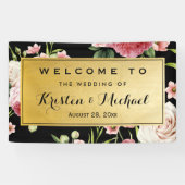 Banderoles Mariage Célébration Black Gold Vintage Floral (Horizontal)