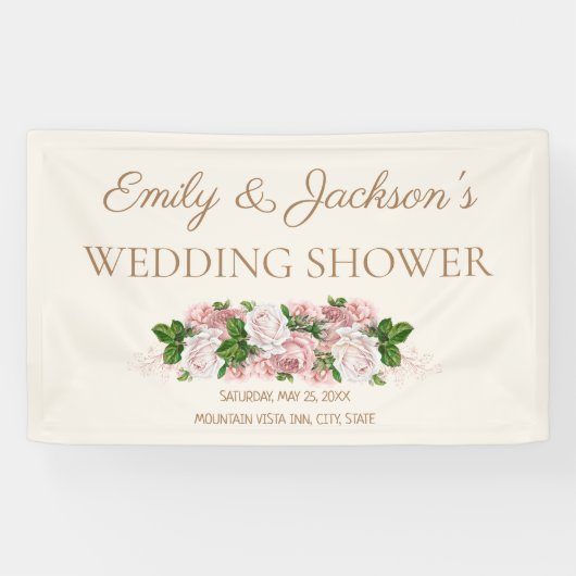 Banderoles Mariage Champêtre Rose Pâle pour un Couple (Horizontal)
