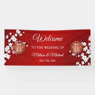Banderoles Mariage chinois en fleurs de cerisier blanc