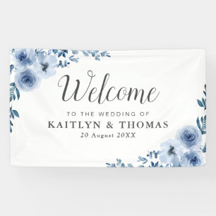 Banderoles mariage d'accueil fleuri bleu