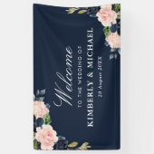 Banderoles mariage d'accueil fleuri et bleu marine (Vertical)