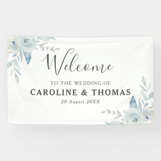 Banderoles mariage d'accueil floral bleu clair (Horizontal)