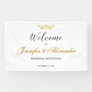Banderoles Mariage d'accueil simple et modifiable en or blanc