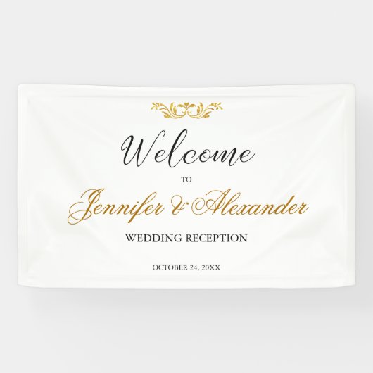 Banderoles Mariage d'accueil simple et modifiable en or blanc (Horizontal)