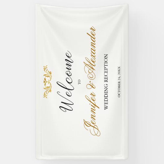 Banderoles Mariage d'accueil simple et modifiable en or blanc (Vertical)