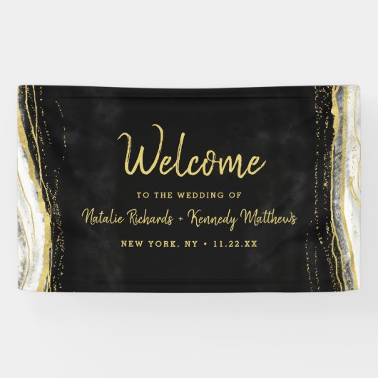 Banderoles Mariage d'Agate Black White & Gold (Horizontal)