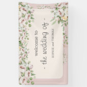 Banderoles Mariage d'aquarelle fleurie rose duveteuse (Vertical)