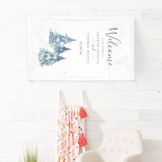 Banderoles Mariage d'aquarelle hiver À feuillage persistant T (En situation)