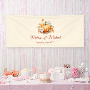 Banderoles Mariage d'automne aux citrouilles orange et fleurs