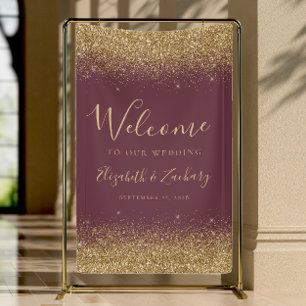 Banderoles Mariage de bienvenue moderne or paillettes bordeau