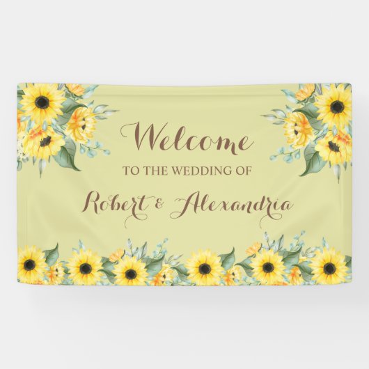 Banderoles Mariage de bienvenue Sunflowers Greenery (Horizontal)