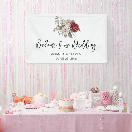 Banderoles Mariage de bouquet rouge gris et crème Boho (Fête)