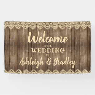 Banderoles Mariage de dentelle en bois rustique