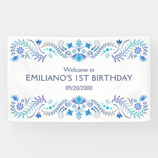 Banderoles Mariage de douche Fiesta Blue Anniversaire (Horizontal)