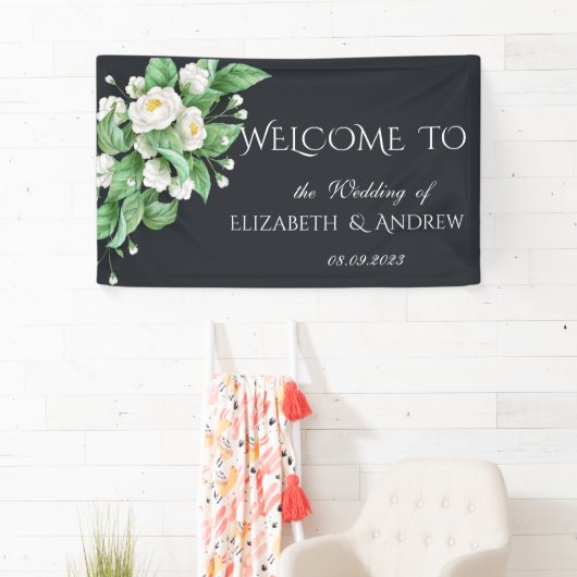 Banderoles Mariage de fleurs blanches (En situation)