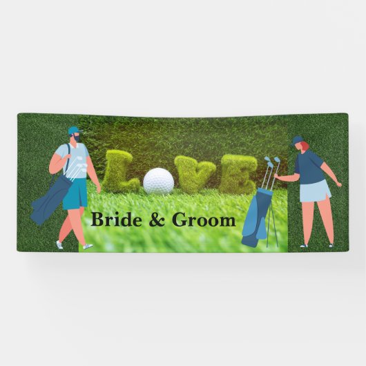 Banderoles Mariage de golf avec LOVE et golfeurs (Horizontal)