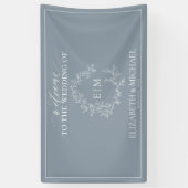 Banderoles Mariage de monogramme moderne Dusty Blue Leafy Cre (Vertical)