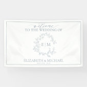 Banderoles Mariage de monogramme moderne Dusty Blue Leafy Cre (Horizontal)