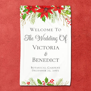 Banderoles Mariage de Noël Festif Poinsettia Personnalisé