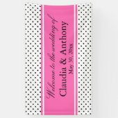 Banderoles Mariage de points Polka noir, blanc et rose (Vertical)