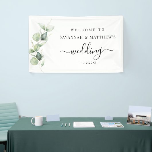 Banderoles Mariage de script botanique Eucalyptus Greenery (Salon professionnel)