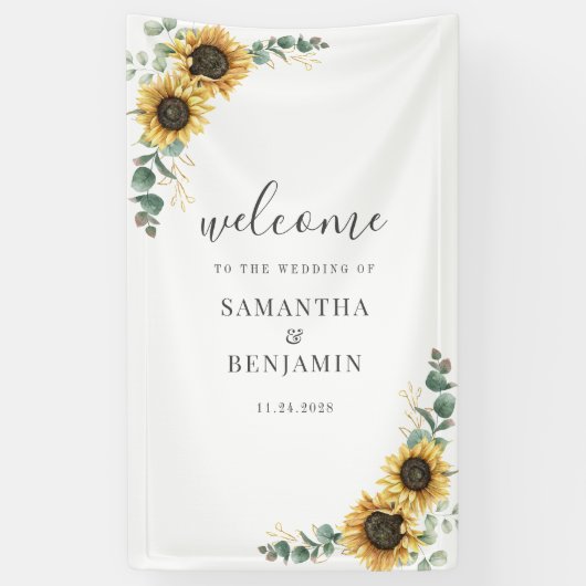 Banderoles Mariage de script de tournesol floral Eucalyptus (Vertical)