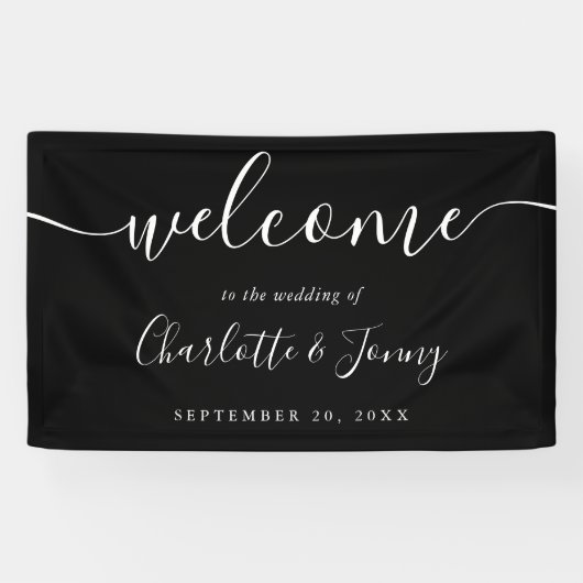 Banderoles Mariage de script noir et blanc (Horizontal)