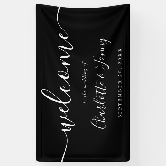 Banderoles Mariage de script noir et blanc (Vertical)