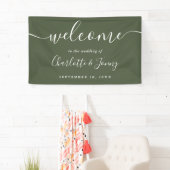 Banderoles Mariage de script vert olive Bienvenue (En situation)