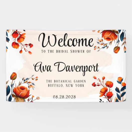 Banderoles Mariage de thème bleu marine et orange  (Horizontal)