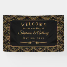 Mariage de ventilateur Art déco noir et or