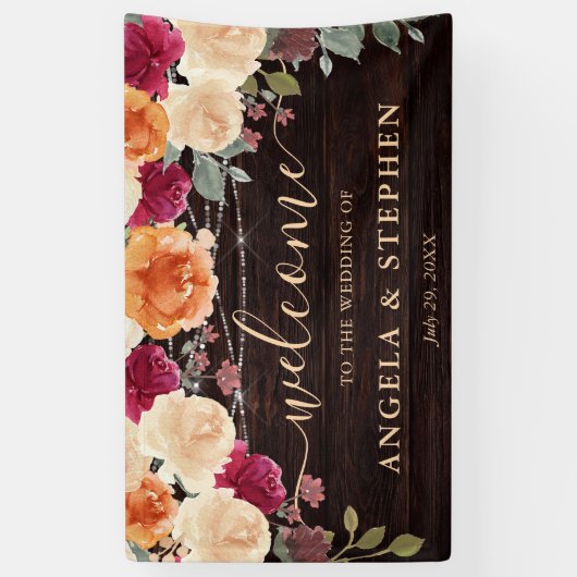 Banderoles Mariage des fleurs automnales rouge et orange (Vertical)