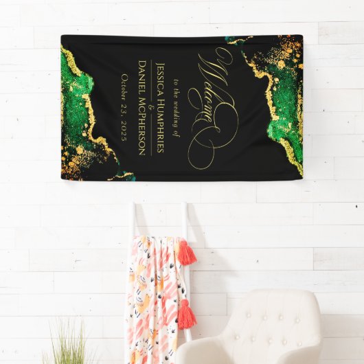 Banderoles Mariage d'or en bronze noir vert (En situation)
