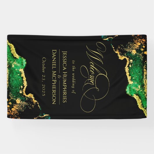 Banderoles Mariage d'or en bronze noir vert (Horizontal)