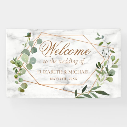 Banderoles Mariage élégant en marbre Eucalyptus géométrique e (Horizontal)
