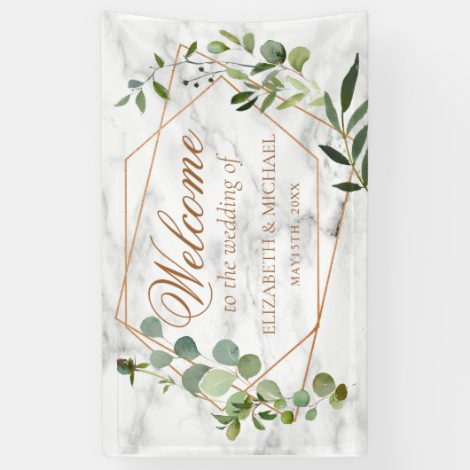 Banderoles Mariage élégant en marbre Eucalyptus géométrique e (Vertical)