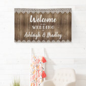 Banderoles Mariage en dentelle de bois rustique (En situation)