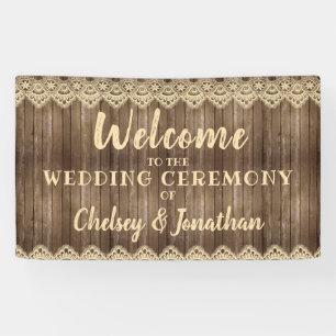 Banderoles Mariage en dentelle rustique et crème