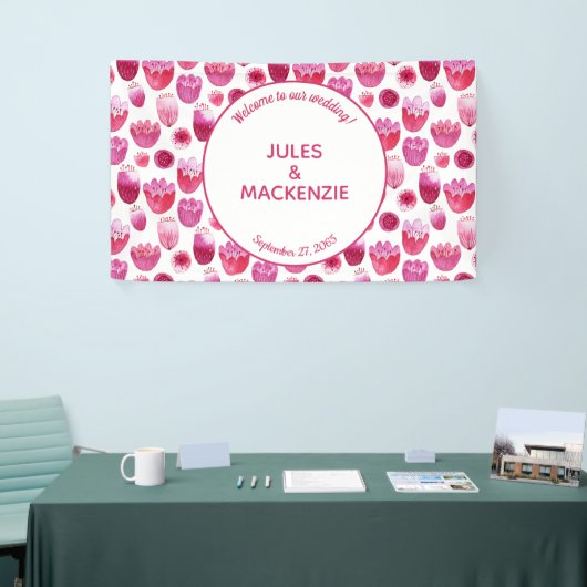 Banderoles Mariage en fleurs rose vif (Salon professionnel)