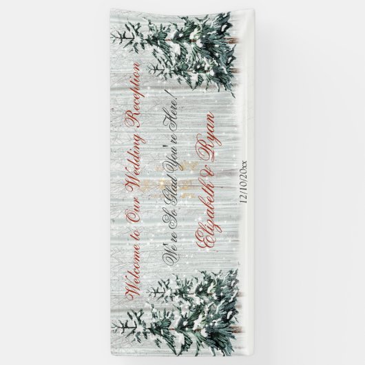 Banderoles Mariage en hiver sous les bouleaux et les pins (Vertical)
