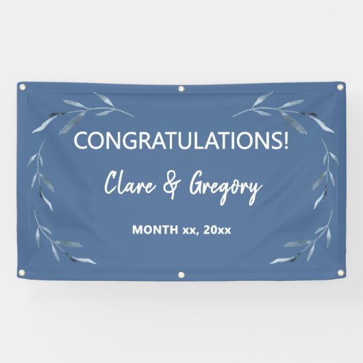 Banderoles Mariage Feuille bleu et blanc (Horizontal)