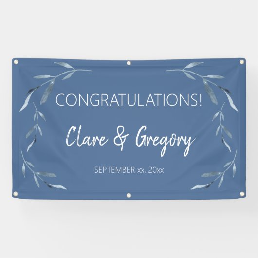Banderoles Mariage Feuille bleu et blanc (Horizontal)