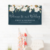 Banderoles mariage fleuri magnolia blanc bienvenue (En situation)